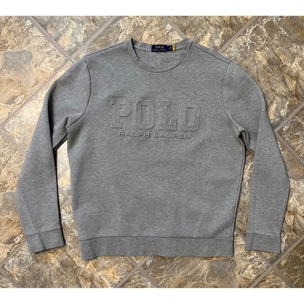 Polo Ralph Lauren Sweatshirt Mens Large Gray Embossed Logo Pullover